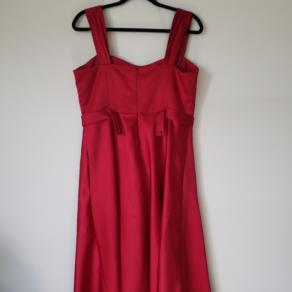 David's Bridal Satin Wide Strap Tea Length Dress - Picture 4 of 8